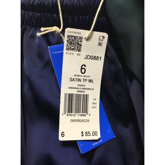 Adidas Originals Adicolor Satin Wide Leg Track Pants Navy Blue Womens Size 6 - Picture 5 of 5